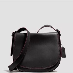 NWOT COACH Black Leather Saddle Bag